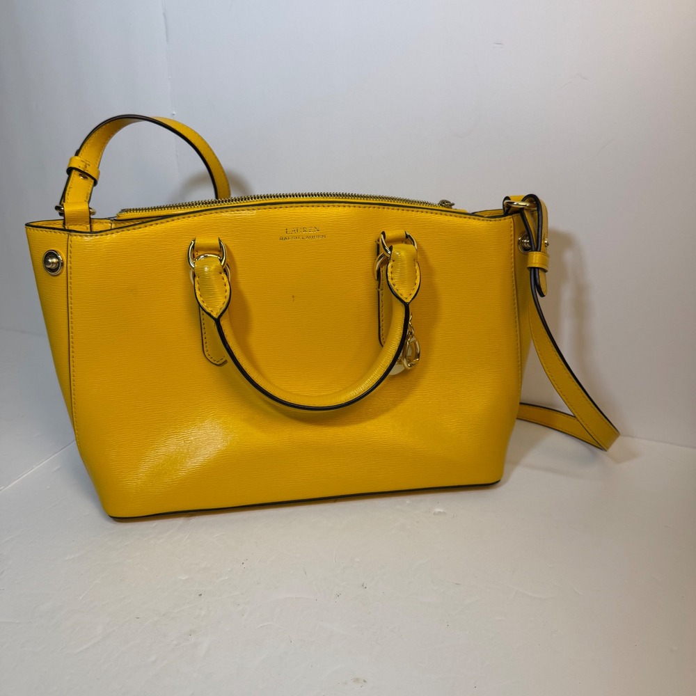 Lauren Ralph Lauren Yellow Textured Leather Satchel Crossbody Bag Gold Hardware